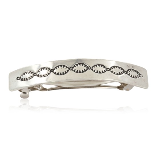 Handmade Certified Authentic Nickel Navajo Native American Hair Barrette 10345-4