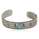 Handmade Nickel Navajo Natural Turquoise Native American Cuff Bracelet 12796-81