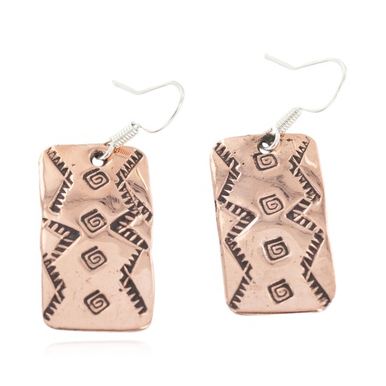 Handmade Certified Authentic Pure Copper Navajo Native American Dangle Earrings 18170-13