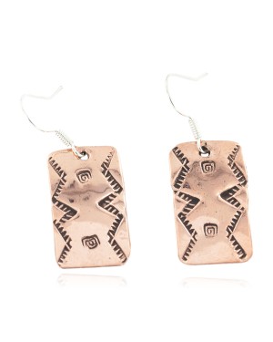 Handmade Certified Authentic Pure Copper Navajo Native American Dangle Earrings 18170-8
