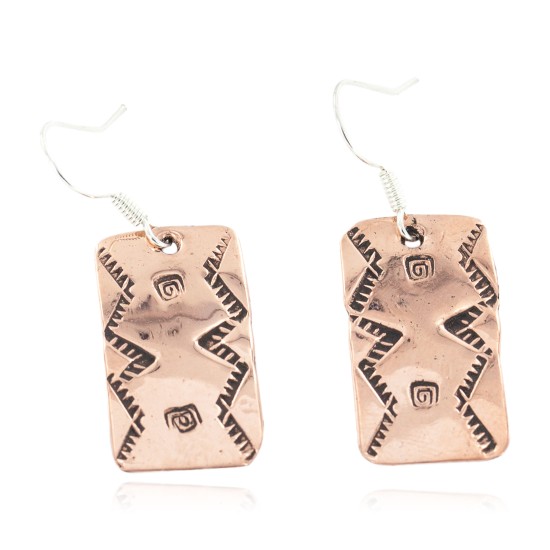 Handmade Certified Authentic Pure Copper Navajo Native American Dangle Earrings 18170-8