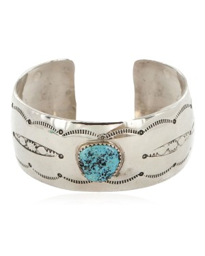 Handmade Certified Authentic Robert Littel Navajo Nickel Natural Turquoise Native American Bracelet 12784-1-0