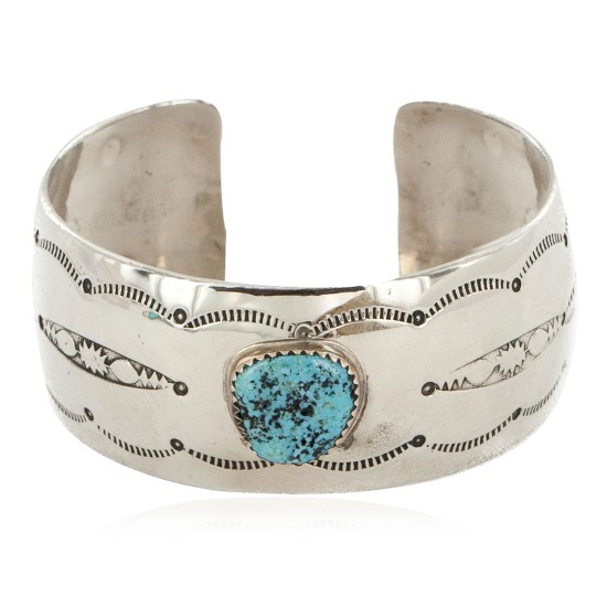 Handmade Certified Authentic Robert Littel Navajo Nickel Natural Turquoise Native American Bracelet 12784-1-0