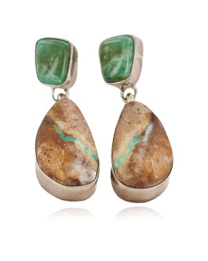 Handmade Certified Authentic Signed .925 Sterling Silver Natural Boulder Turquoise Dangle Native American Dangle Earrings 17934