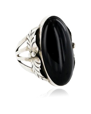 Handmade Certified Authentic Signed Navajo .925 Sterling Silver Natural Black Onyx Native American Ring  16349