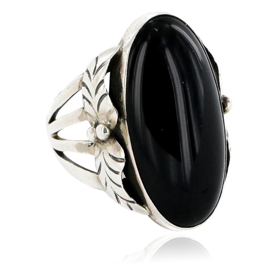 Handmade Certified Authentic Signed Navajo .925 Sterling Silver Natural Black Onyx Native American Ring  16349