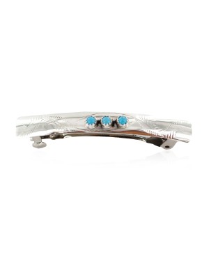 Handmade Certified Authentic Silver Navajo Natural Turquoise Native American Hair Barrette 10346-9