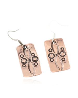 Handmade Certified Authentic Sun Navajo Mountain Pure Copper Dangle Native American Earrings 18162