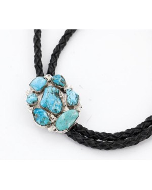 Handmade Certified Authentic Zuni .925 Sterling Silver Turquoise NUGGETS Native American Bolo Tie  390792496081