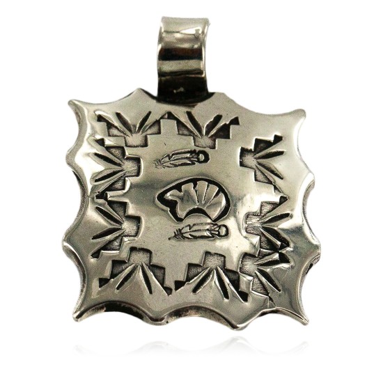Handmade Feather Bear Certified Authentic Navajo Native American Nickel Pendant 13128-1