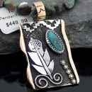 Handmade Feather Navajo .925 Sterling Silver 12kt Gold Filled Natural Turquoise Native American Necklace 390612292356
