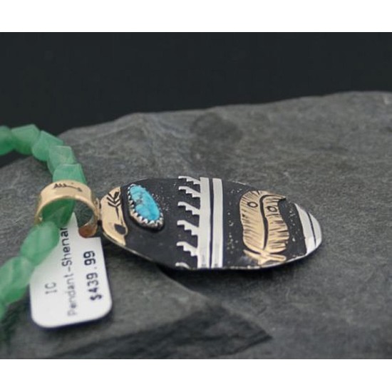 Handmade Feather Certified Authentic Navajo .925 Sterling Silver 12kt Gold Filled Natural Turquoise Native American Necklace 390615942435