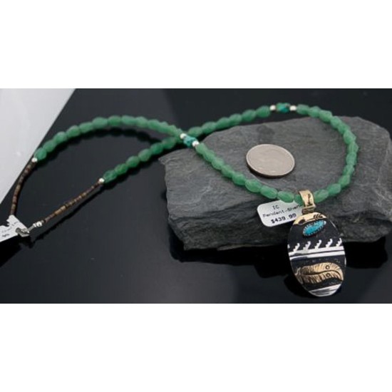 Handmade Feather Certified Authentic Navajo .925 Sterling Silver 12kt Gold Filled Natural Turquoise Native American Necklace 390615942435