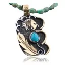 Handmade Feather Navajo .925 Sterling Silver 12kt Gold Filled Turquoise Native American Necklace 370842449545