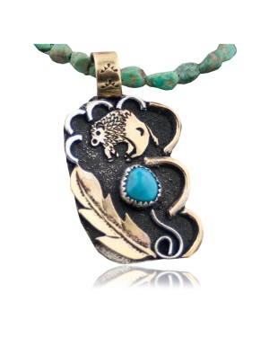 Handmade Feather Certified Authentic Navajo .925 Sterling Silver 12kt Gold Filled Turquoise Native American Necklace 370842449545