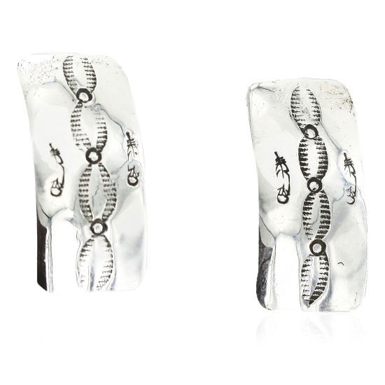 Handmade Feather Certified Authentic Navajo .925 Sterling Silver Stud Native American Earrings 17136-2