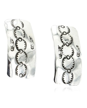 Handmade Feather Certified Authentic Navajo .925 Sterling Silver Stud Native American Earrings 17136-4