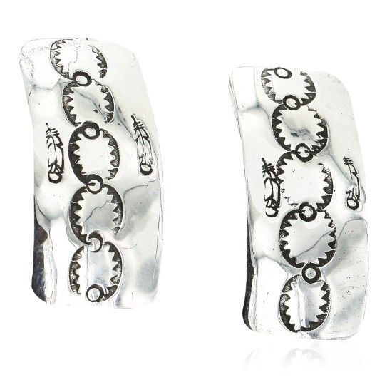 Handmade Feather Certified Authentic Navajo .925 Sterling Silver Stud Native American Earrings 17136-4