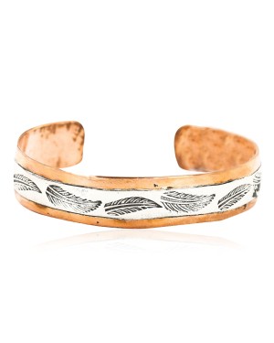 Handmade Feather Certified Authentic Navajo Pure .925 Sterling Silver and Copper Native American Bracelet 12770-00