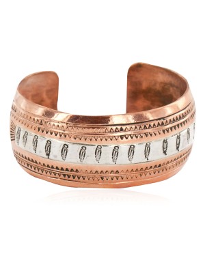 Handmade Feather Certified Authentic Navajo Pure .925 Sterling Silver and Copper Native American Bracelet 12839-1
