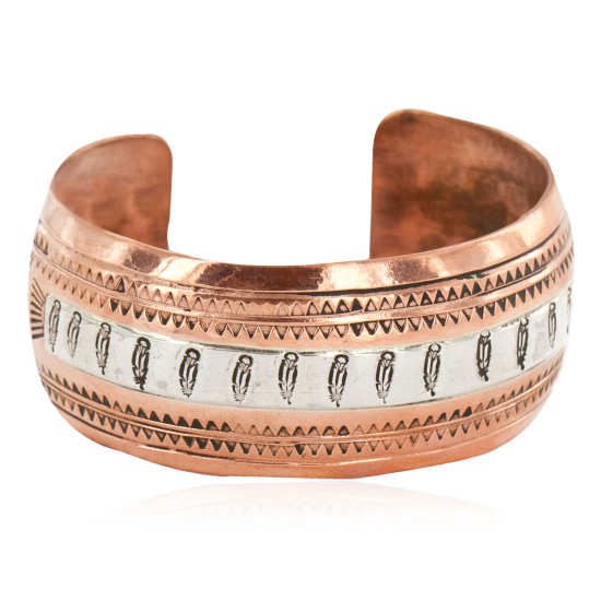 Handmade Feather Certified Authentic Navajo Pure .925 Sterling Silver and Copper Native American Bracelet 12839-1