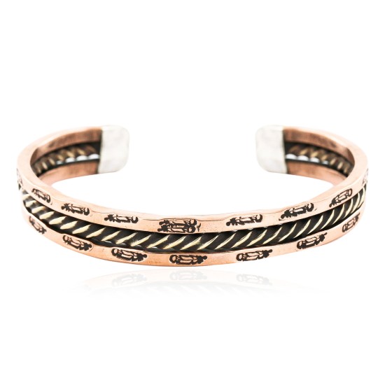 Handmade Feather Certified Authentic Navajo Pure Copper and Brass Native American Bracelet 12846-1