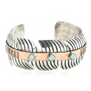 Handmade Feather Navajo Pure Nickel and Copper Native American Bracelet Natural Turquoise 12844-3