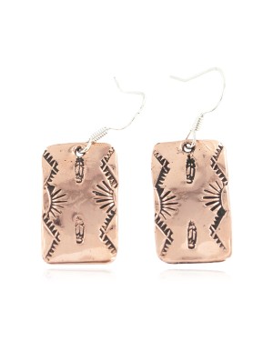 Handmade Feather Certified Authentic Pure Copper Navajo Native American Dangle Earrings 18170-1