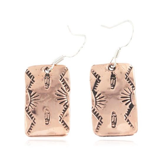 Handmade Feather Certified Authentic Pure Copper Navajo Native American Dangle Earrings 18170-1