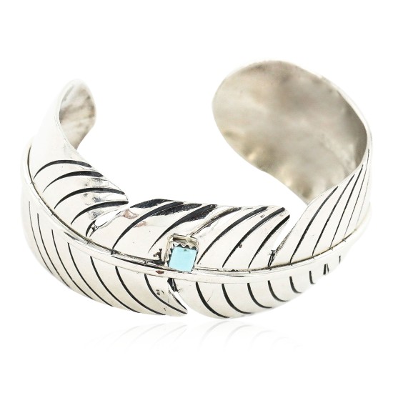 Handmade Feather Certified Authentic Roanhorse Navajo Nickel Natural Turquoise Native American Bracelet 12841-2