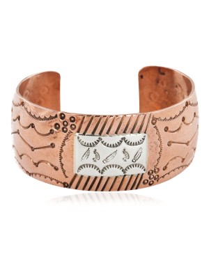 Handmade Feather Kokopelli Certified Authentic Navajo Pure .925 Sterling Silver and Copper Native American Bracelet 12783-2
