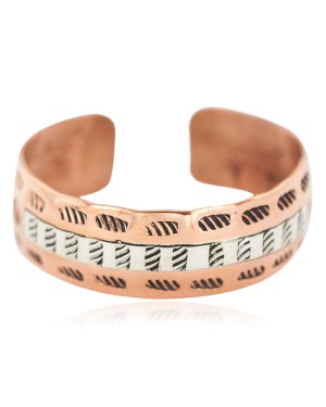 Handmade Feather Maze .925 Sterling Silver and Pure Copper Navajo Certified Authentic Native American Bracelet  13097-7