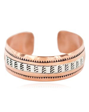 Handmade Feather Maze Navajo .925 Sterling Silver and Pure Copper Certified Authentic Native American Bracelet 13097-2
