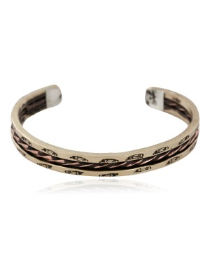 Handmade Feather Navajo Certified Authentic Pure Copper and Brass Native American Bracelet 12958-4