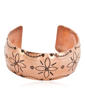 Handmade Flower Certified Authentic Navajo Pure Copper Native American Bracelet 12808-2