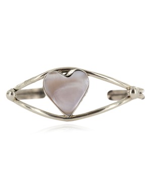 Handmade Heart Certified Authentic Navajo Nickel Mother of Pearl Native American Bracelet 12800