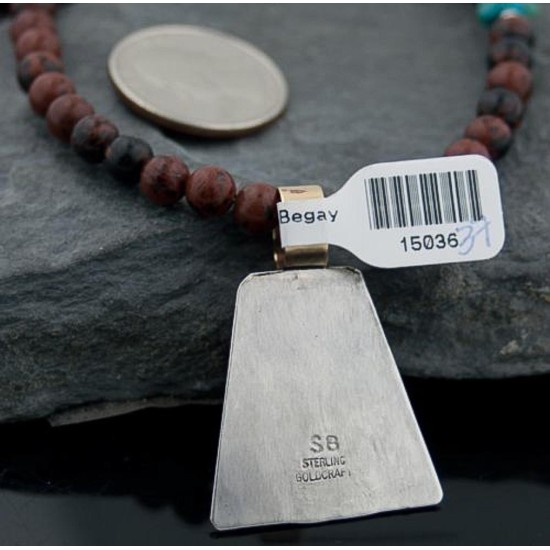 Handmade Hogan Certified Authentic Navajo Native .925 Sterling Silver 12kt Gold Filled Coral and Turquoise Native American Necklace 370803468959
