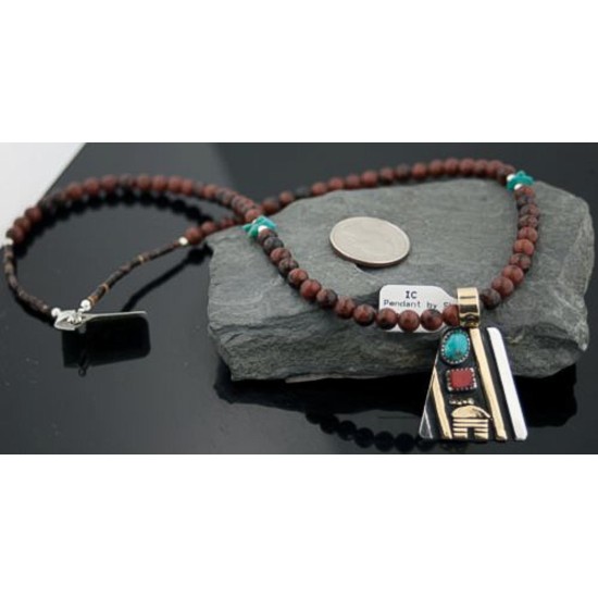 Handmade Hogan Certified Authentic Navajo Native .925 Sterling Silver 12kt Gold Filled Coral and Turquoise Native American Necklace 370803468959