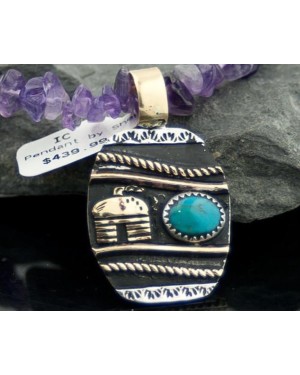 Handmade Hogan Certified Authentic Navajo .925 Sterling Silver 12kt Gold Filled Turquoise Native American Necklace 370795908957