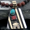 Handmade Hogan Navajo Native .925 Sterling Silver 12kt Gold Filled Coral and Turquoise Native American Necklace 370803468959