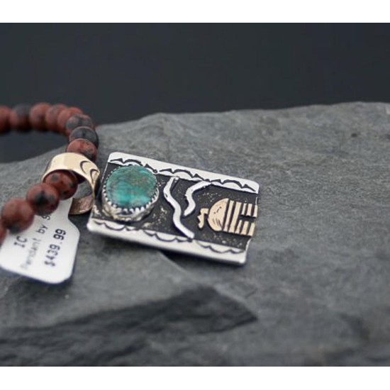 Handmade Hogan Certified Authentic Navajo Native .925 Sterling Silver and 12kt Gold Filled Turquoise Native American Necklace 370804674119