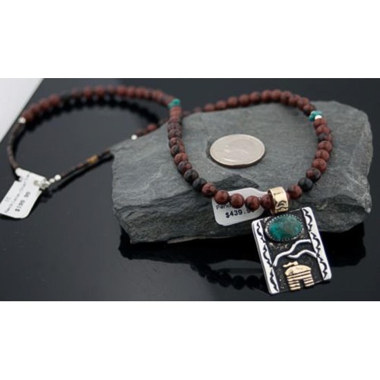 Handmade Hogan Certified Authentic Navajo Native .925 Sterling Silver and 12kt Gold Filled Turquoise Native American Necklace 370804674119