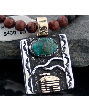 Handmade Hogan Certified Authentic Navajo Native .925 Sterling Silver and 12kt Gold Filled Turquoise Native American Necklace 370804674119