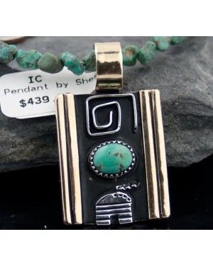 Handmade HoganCertified Authentic Navajo .925 Sterling Silver and 12kt Gold Filled Turquoise 6 Native American Necklace 390582570842