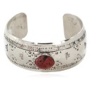 Handmade Horse Certified Authentic Natural Coral Navajo Nickel Native American Bracelet 12797
