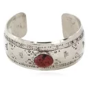 Handmade Horse Natural Coral Navajo Nickel Native American Bracelet 12797