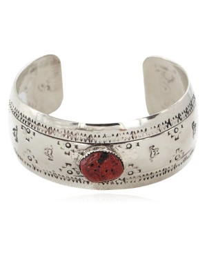 Handmade Horse Certified Authentic Natural Coral Navajo Nickel Native American Bracelet 12797