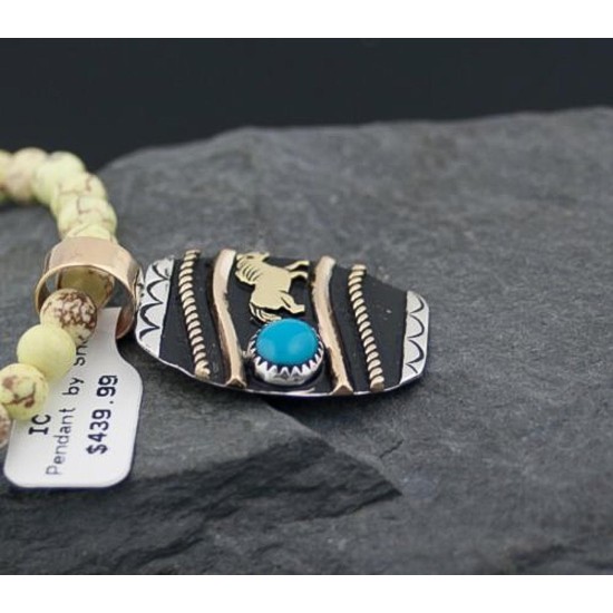 Handmade Horse Certified Authentic Navajo .925 Sterling Silver 12kt Gold Filled Turquoise Native American Necklace 370801291926