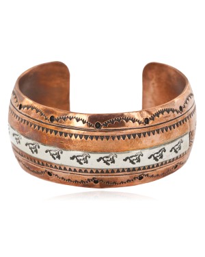 Handmade Horse Certified Authentic Navajo Pure .925 Sterling Silver and Copper Native American Bracelet 12843-2