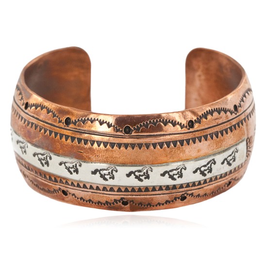 Handmade Horse Certified Authentic Navajo Pure .925 Sterling Silver and Copper Native American Bracelet 12843-2